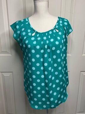 LC Lauren Conrad Teal Polka Dot Cap Sleeve Blouse
